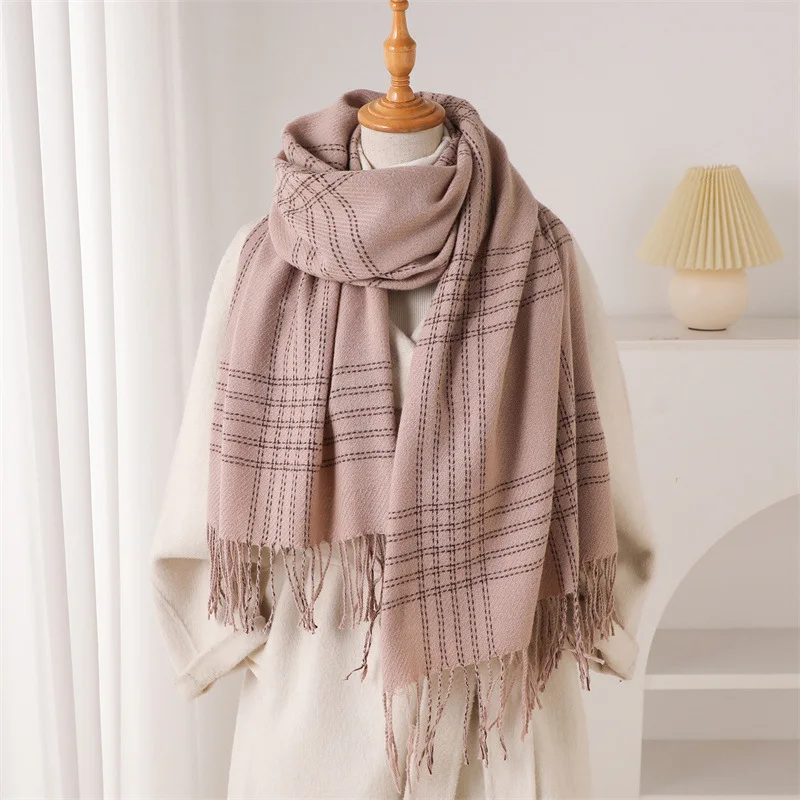 Woven Scarf Blanket - Zimowy, ciepły szal z frędzlami dla