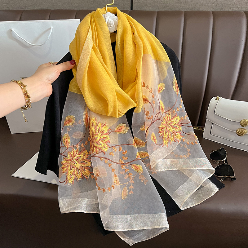 Woven Scarf Blanket - Wiosenno-letnia jednolita jedwabna apaszka damska, prosta