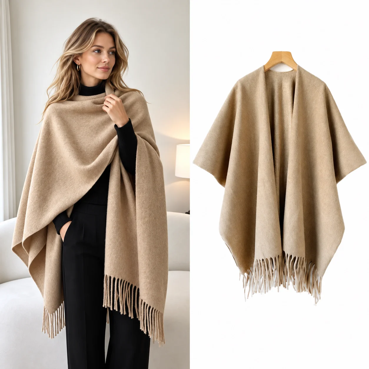 Zimowy szal-peleryna damska, g – Woven Scarf Blanket recenzja i cena